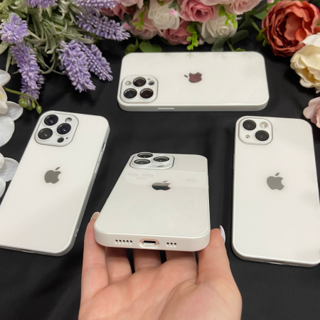 Husa din Sticla si Silicon cu Protectie Lentile Camera pentru iPhone 14 Pro, Alb-Glossy [3]