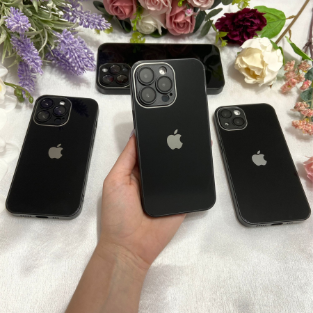 Husa din Sticla si Silicon cu Protectie Lentile Camera pentru iPhone 15, Black-Glossy [1]