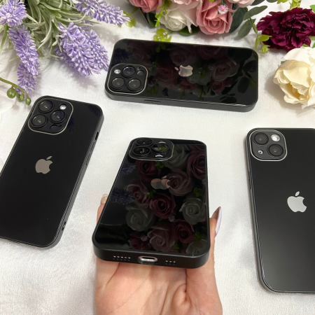 Husa din Sticla si Silicon cu Protectie Lentile Camera pentru iPhone 12, Black-Glossy [3]
