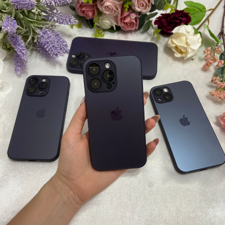 Husa din Sticla si Silicon cu Protectie Lentile Camera pentru iPhone 15 Plus, Deep Purple-Mat [4]