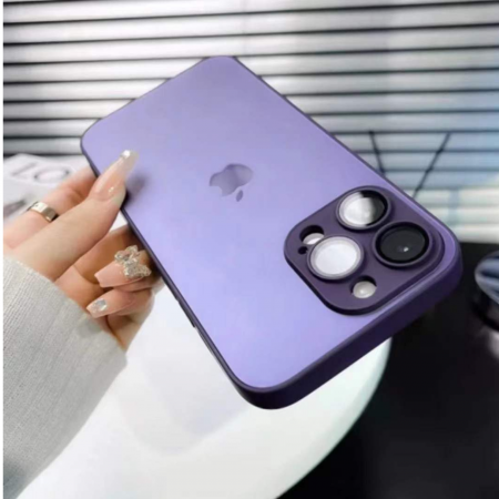 Husa din Sticla si Silicon cu Protectie Lentile Camera pentru iPhone 15 Plus, Deep Purple-Mat [7]
