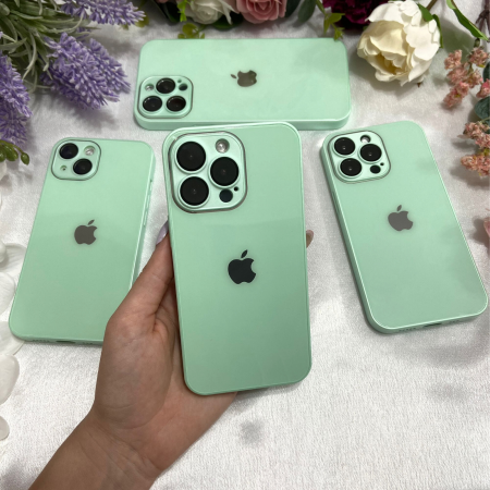 Husa din Sticla si Silicon cu Protectie Lentile Camera pentru iPhone 12, Fruit Green-Glossy [1]