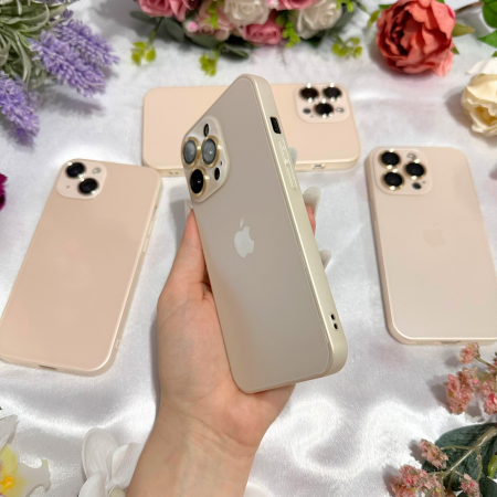 Husa din Sticla si Silicon cu Protectie Lentile Camera pentru iPhone 12, Gold - Mat [2]