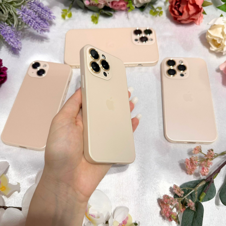 Husa din Sticla si Silicon cu Protectie Lentile Camera pentru iPhone 14 Plus, Gold - Mat [5]