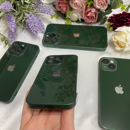 Husa din Sticla si Silicon cu Protectie Lentile Camera pentru iPhone 15 Plus, Green-Glossy [3]