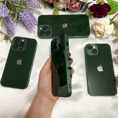 Husa din Sticla si Silicon cu Protectie Lentile Camera pentru iPhone 15 Pro, Green-Glossy [2]