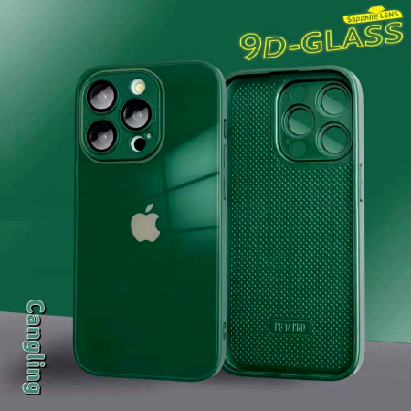 Husa din Sticla si Silicon cu Protectie Lentile Camera pentru iPhone 15 Pro, Green-Glossy [10]