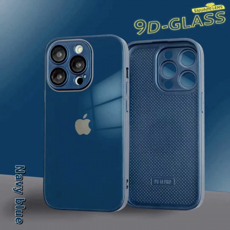 Husa din Sticla si Silicon cu Protectie Lentile Camera pentru iPhone 15, Navy Blue-Glossy [10]