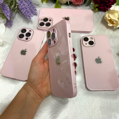Husa din Sticla si Silicon cu Protectie Lentile Camera pentru iPhone 11 Pro Max, Pink-Glossy [2]