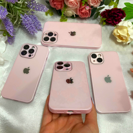 Husa pentru iPhone 15 Pro din Sticla si Silicon cu Protectie Lentile Camera, Pink-Glossy [4]