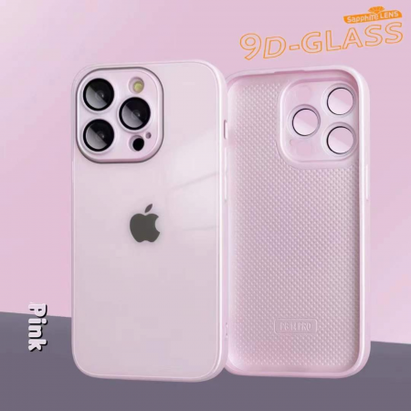 Husa din Sticla si Silicon cu Protectie Lentile Camera pentru iPhone 11 Pro, Pink-Glossy [12]