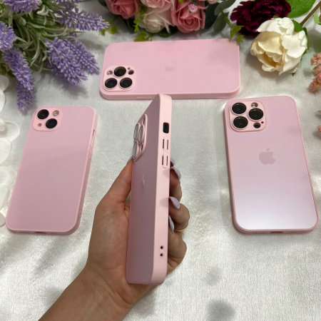 Husa din Sticla si Silicon cu Protectie Lentile Camera pentru iPhone 12 Pro, Pink-Mat [2]