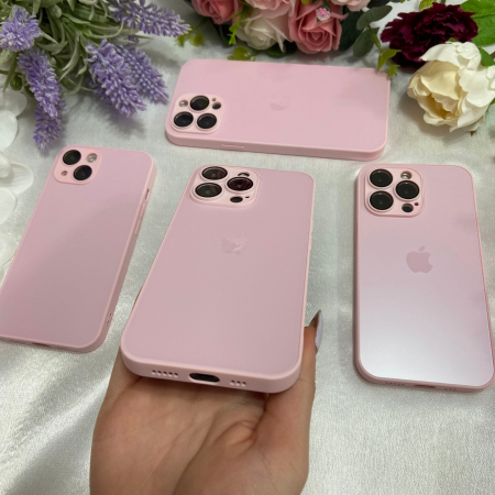 Husa din Sticla si Silicon cu Protectie Lentile Camera pentru iPhone 14 Plus, Pink-Mat [3]