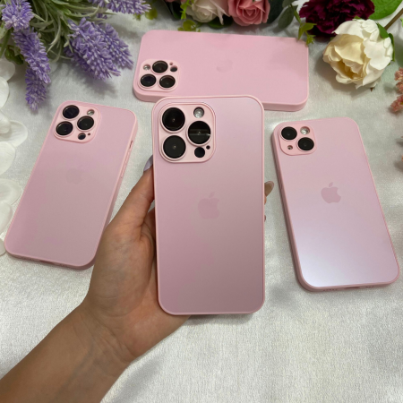 Husa din Sticla si Silicon cu Protectie Lentile Camera pentru iPhone 12 Pro, Pink-Mat [1]