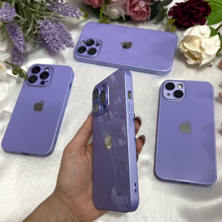 Husa din Sticla si Silicon cu Protectie Lentile Camera pentru iPhone 15, Purple-Glossy [3]