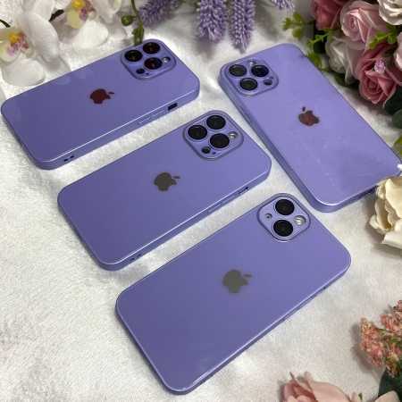 Husa din Sticla si Silicon cu Protectie Lentile Camera pentru iPhone 15, Purple-Glossy [5]