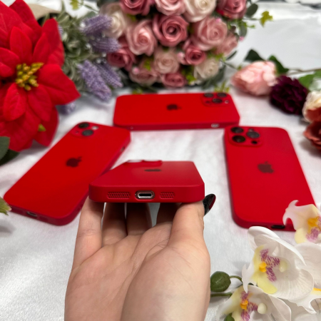 Husa din Sticla si Silicon cu Protectie Lentile Camera pentru iPhone 13 Pro Max, Rosu-Mat [2]