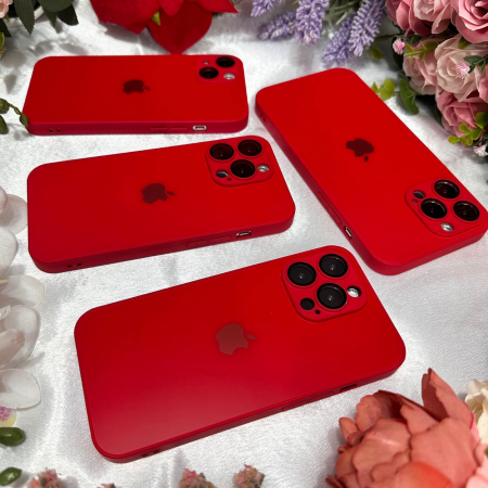 Husa din Sticla si Silicon cu Protectie Lentile Camera pentru iPhone 12, Rosu-Mat [5]