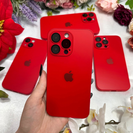 Husa din Sticla si Silicon cu Protectie Lentile Camera pentru iPhone 13 Pro Max, Rosu-Mat [1]