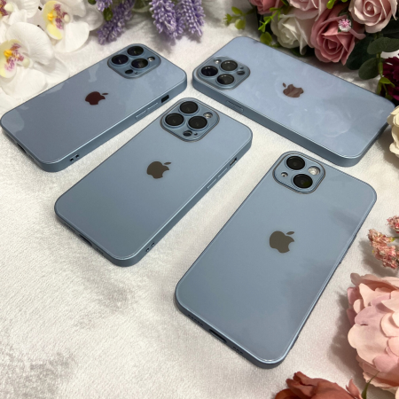 Husa din Sticla si Silicon cu Protectie Lentile Camera pentru iPhone 15, Sierra Blue-Glossy [6]