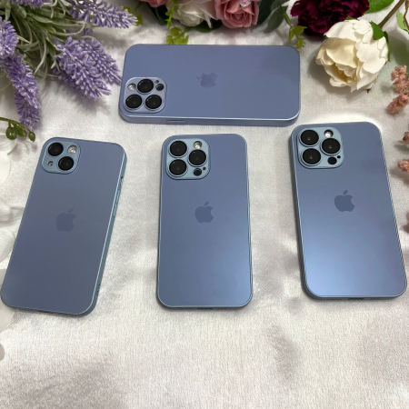 Husa din Sticla si Silicon cu Protectie Lentile Camera pentru iPhone 13, Sierra Blue-Mat [4]