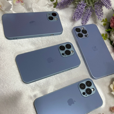 Husa din Sticla si Silicon cu Protectie Lentile Camera pentru iPhone 12, Sierra Blue-Mat [5]
