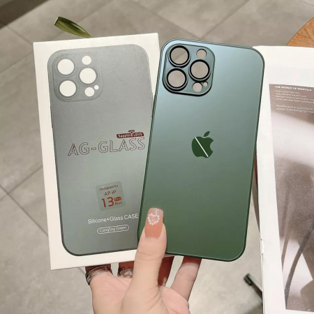 Husa din Sticla si Silicon cu Protectie Lentile Camera pentru iPhone 14, Verde-Mat [6]
