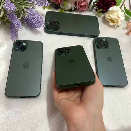 Husa din Sticla si Silicon cu Protectie Lentile Camera pentru iPhone 15 Pro, Verde-Mat [3]