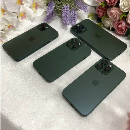 Husa din Sticla si Silicon cu Protectie Lentile Camera pentru iPhone 13, Verde-Mat [2]