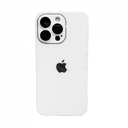 IPHONE 15 - Husa din Sticla si Silicon cu Protectie Lentile Camera pentru iPhone 15, Alb-Glossy