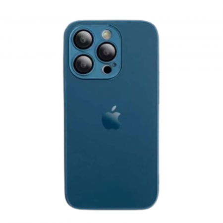 IPHONE 15 - Husa din Sticla si Silicon cu Protectie Lentile Camera pentru iPhone 15, Navy Blue-Mat