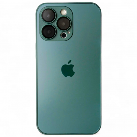IPHONE 15 PLUS - Husa din Sticla si Silicon cu Protectie Lentile Camera pentru iPhone 15 Plus, Verde-Mat