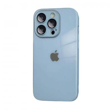 IPHONE 15 - Husa din Sticla si Silicon cu Protectie Lentile Camera pentru iPhone 15, Sierra Blue-Glossy