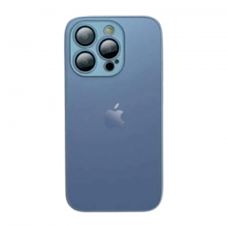 IPHONE 15 - Husa din Sticla si Silicon cu Protectie Lentile Camera pentru iPhone 15, Sierra Blue-Mat