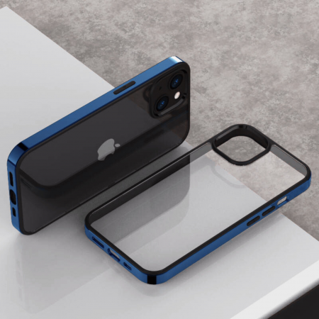 HUSE IPHONE - Husa Electroplated Frame pentru iPhone 14 Plus, Navy Blue