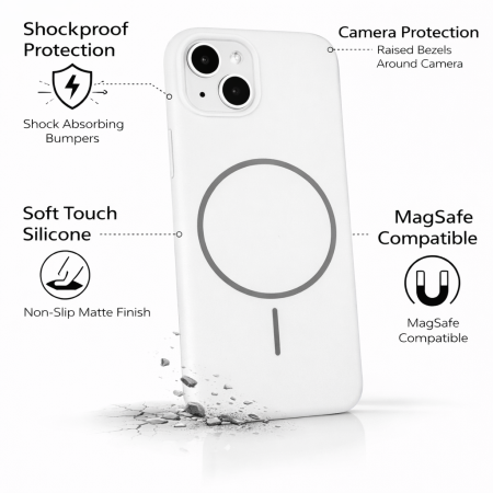 Husa iPhone 15 din Silicon cu Microfibra la Interior si MagSafe, White [1]