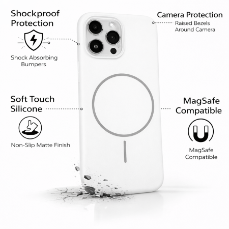 Husa iPhone 14 Pro Max din Silicon cu Microfibra la Interior si MagSafe, White [1]