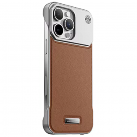 Husa iPhone 14 Pro, Dur Aluminiu si Piele cu MagSafe, Brown [1]