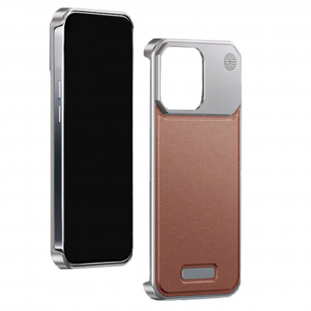 Husa iPhone 14 Pro, Dur Aluminiu si Piele cu MagSafe, Brown [3]