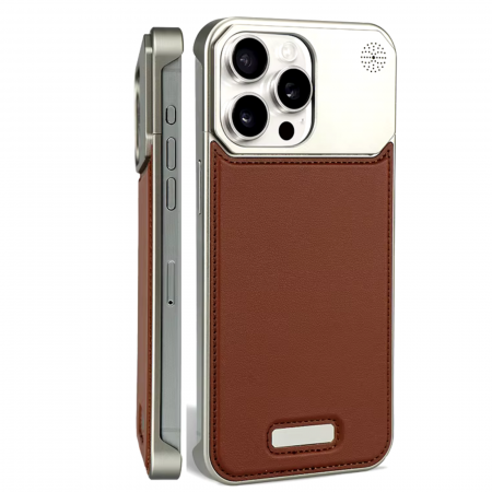 IPHONE 15 PRO - Husa iPhone 15 Pro, Dur Aluminiu si Piele cu MagSafe, Brown