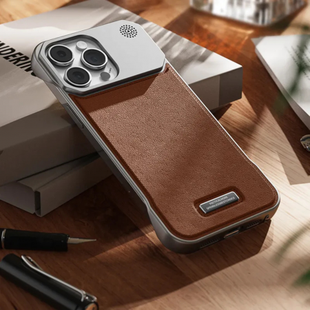 Husa iPhone 17, Dur Aluminiu si Piele cu MagSafe, Brown [7]