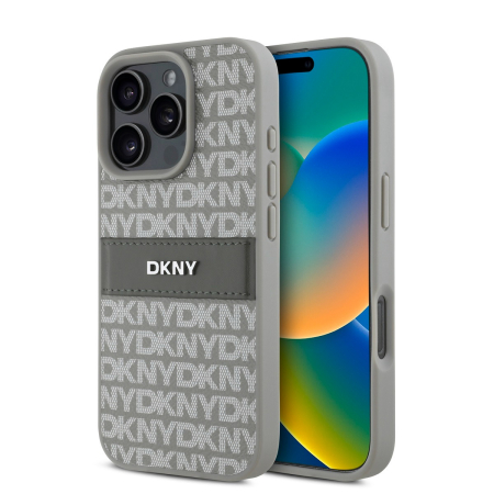 IPHONE 14 PRO - Husa iPhone 14 Pro, DKNY PU Leather Repeat Pattern Tonal Stripe, Beige