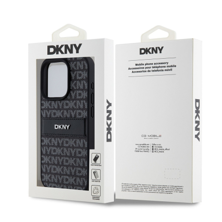 Husa iPhone 14 Pro , DKNY PU Leather Repeat Pattern Tonal Stripe, Black [4]