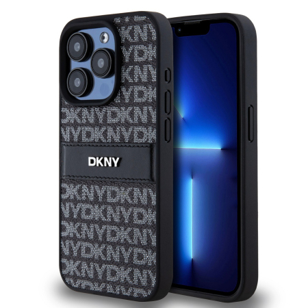 IPHONE 14 PRO - Husa iPhone 14 Pro , DKNY PU Leather Repeat Pattern Tonal Stripe, Black