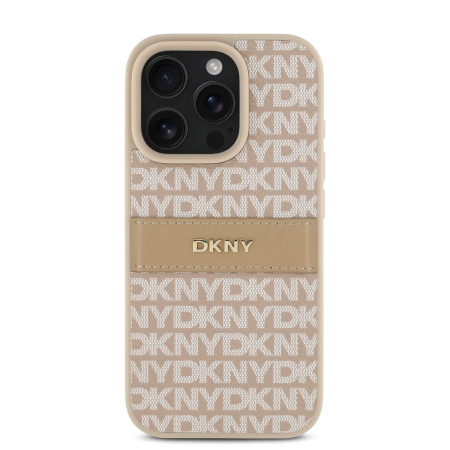 Husa iPhone 14 Pro, DKNY PU Leather Repeat Pattern Tonal Stripe, Pink Nude [2]