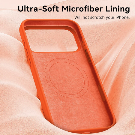 Husa iPhone 15 Pro Max din Silicon cu Microfibra la Interior si MagSafe, Orange [3]