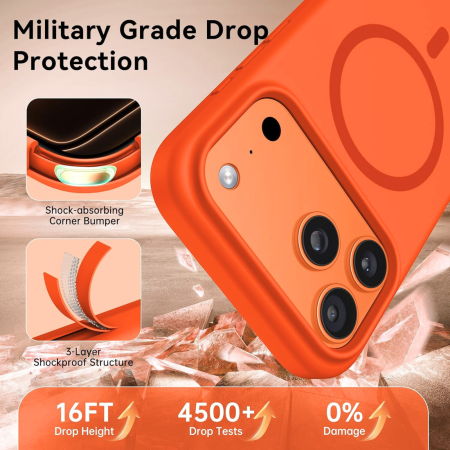 Husa iPhone 16 Pro din Silicon cu Microfibra la Interior si MagSafe, Orange [1]