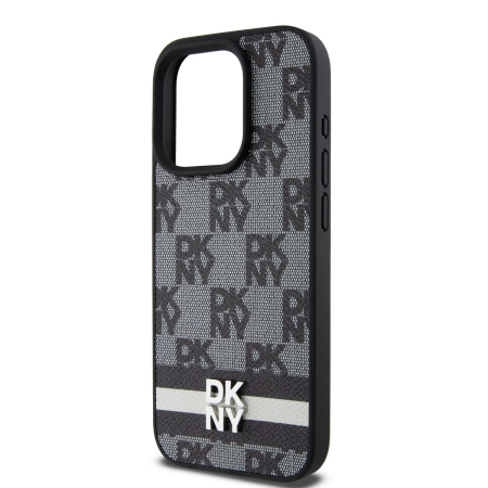 Husa iPhone 14 Pro Max, DKNY PU Leather Checkered Pattern and Stripe, Black [3]