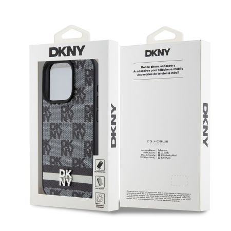 Husa iPhone 14 Pro Max, DKNY PU Leather Checkered Pattern and Stripe, Black [4]