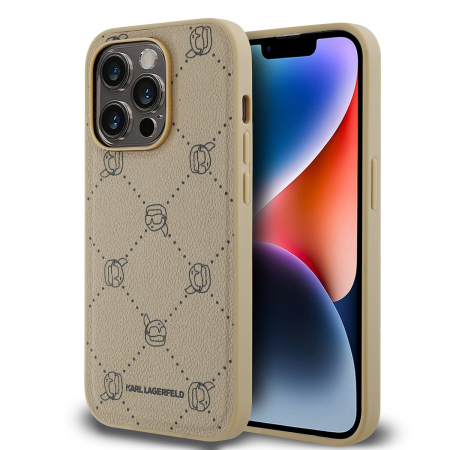 IPHONE 14 PRO MAX - Husa iPhone 14 Pro Max, Karl Lagerfeld PU Karl Heads Pattern MagSafe, Beige